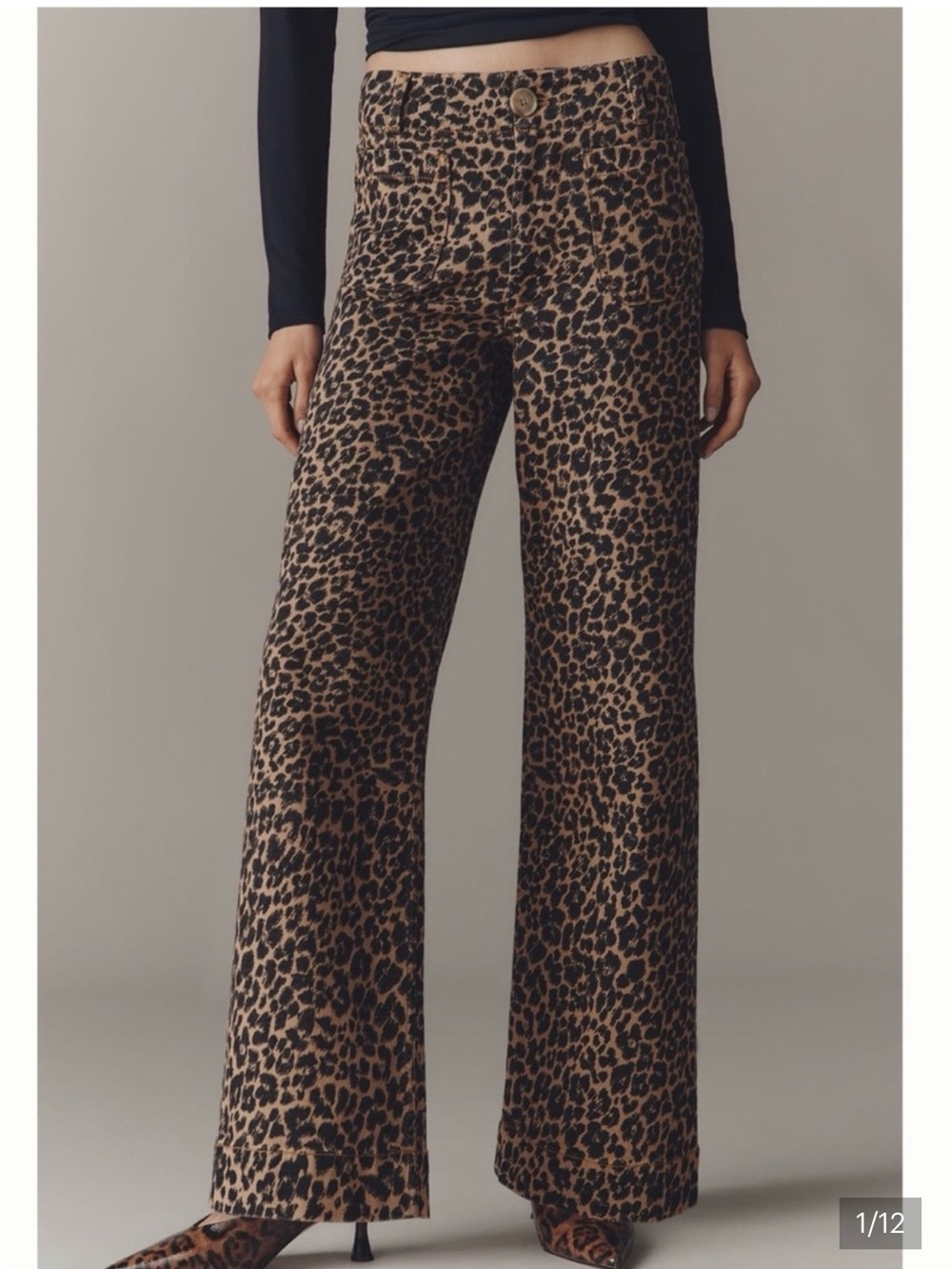 Anthropologie Colette Jeans Maeve Full Length Wide Leg 29 Cheetah Animal